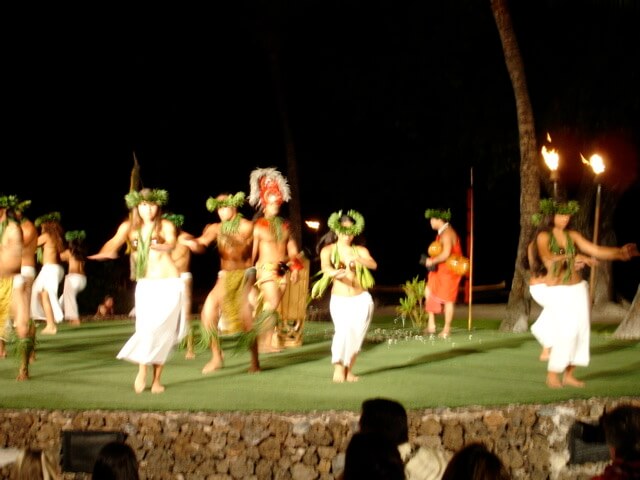 Hula dancers at the Old Lahaina Luau in Maui, Hawaii.