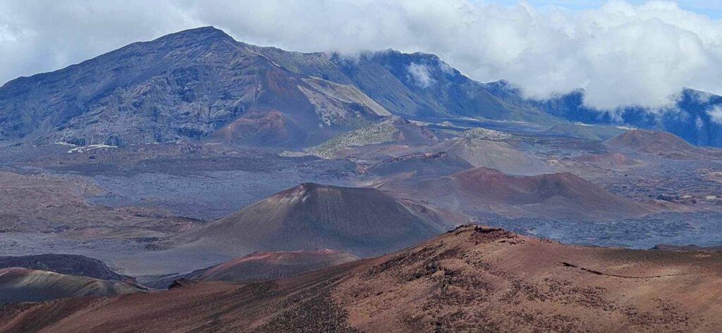 View of the volcanic mountains at Haleakala National Park, Maui, Hawaii.