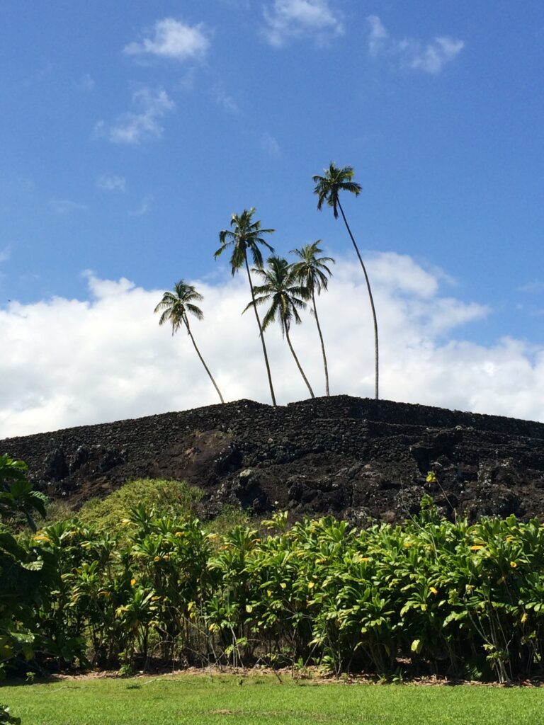 Pi'ilanihale Heiau from the Kahana Garden alongside the Road to Hana, Maui.