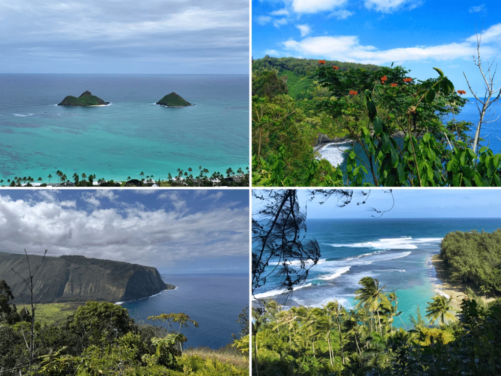 Which of the Hawaiian Islands is the best to visit? Image grid of Oahu, Maui, the Big Island of Hawaii, and Kauai