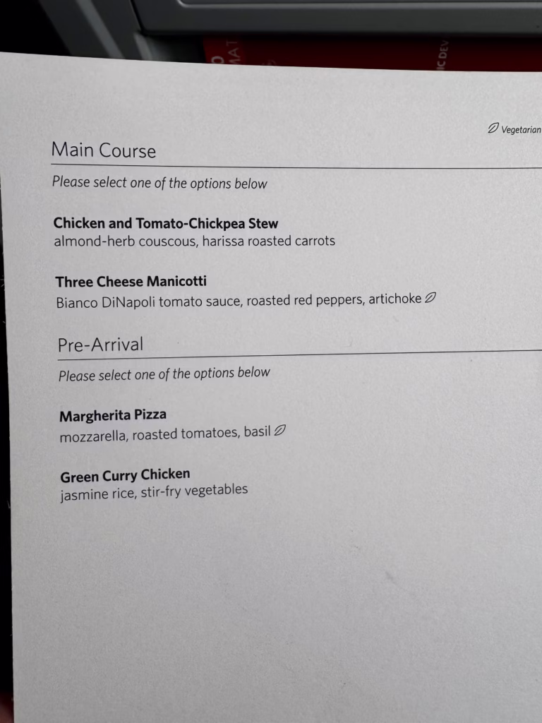 Delta Premium Select menu MSP - HNL