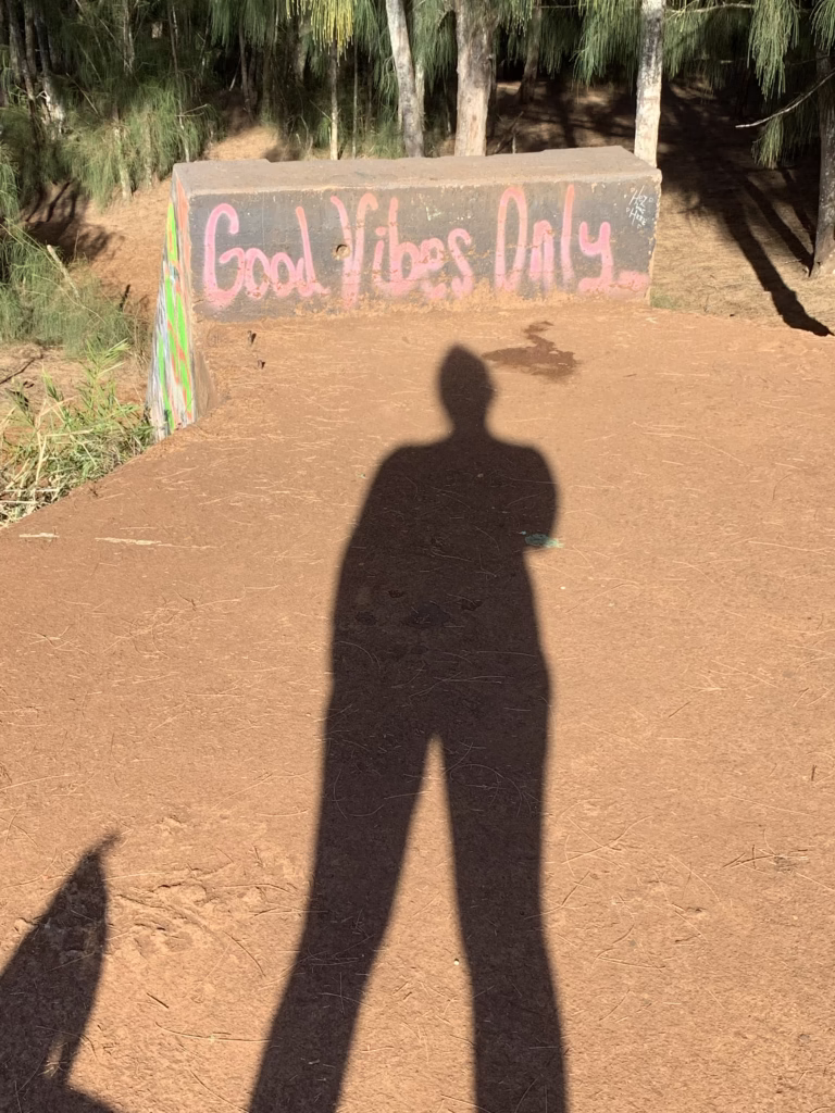Ehukai Pillbox hike Good Vibes only bench