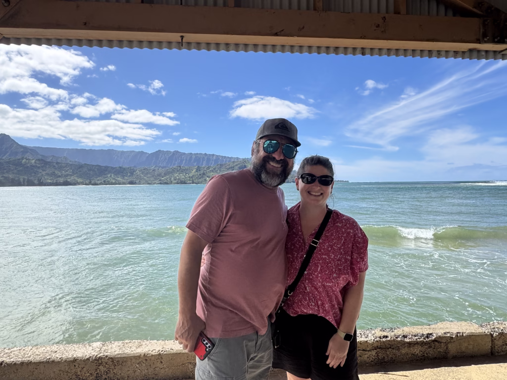 Couple posing at Hanalei Pier