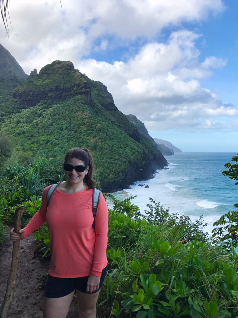 Woman hiking on the Kalalau Trail