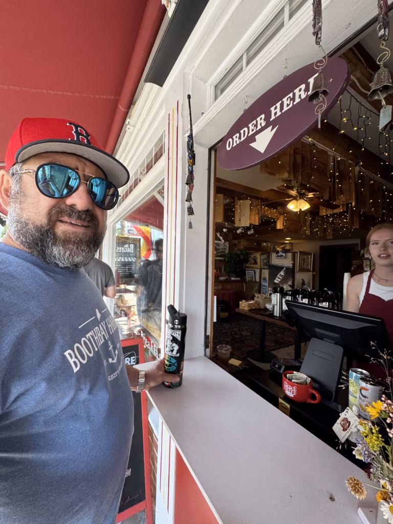 Order window at Red Cup Coffeehouse in Boothbay Harbor Maine