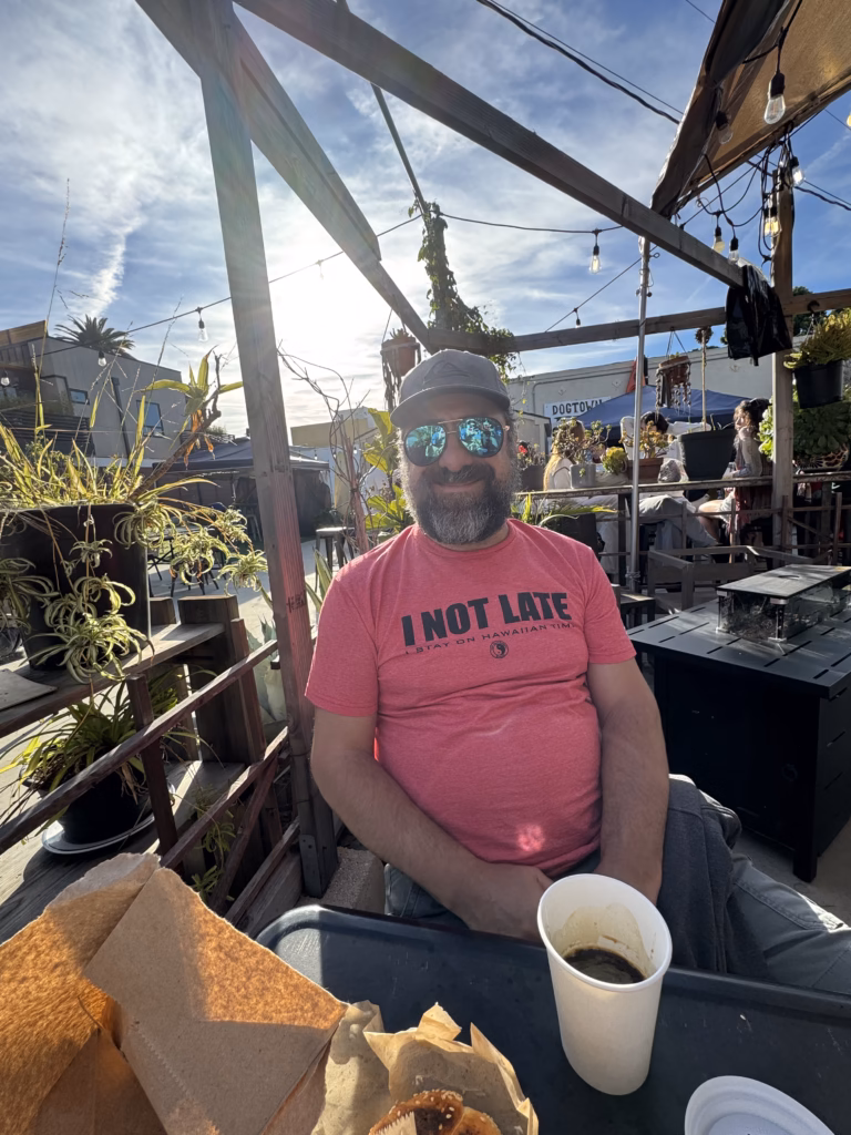 Outside patio at coffee shop in Santa Monica