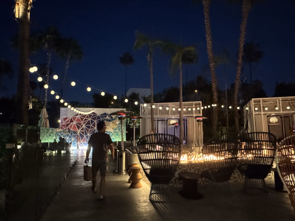 Viceroy Santa Monica at night outdoor seating and fire pits